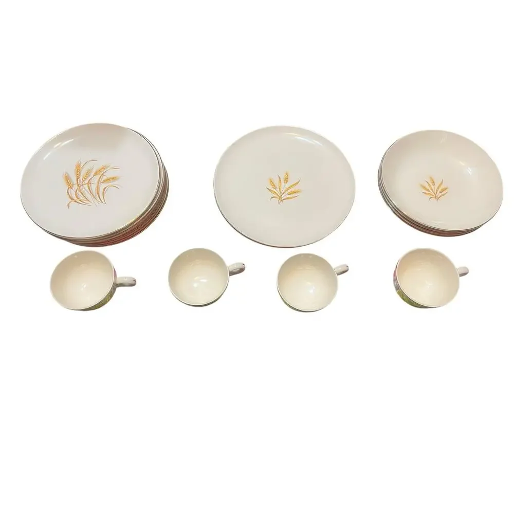 Vintage Homer Laughlin 22K Gold Trim Golden Wheat Dinnerware Set 19 pieces